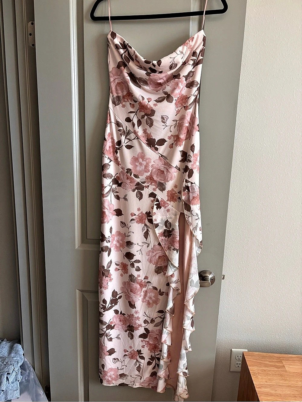 House of CB Ariela Ruffle-Trim Woven Maxi Dress Floral Pink & White